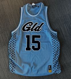 GLD Men's Light Blue Mesh Basketball Jersey Sleeveless Crew Neck Size L