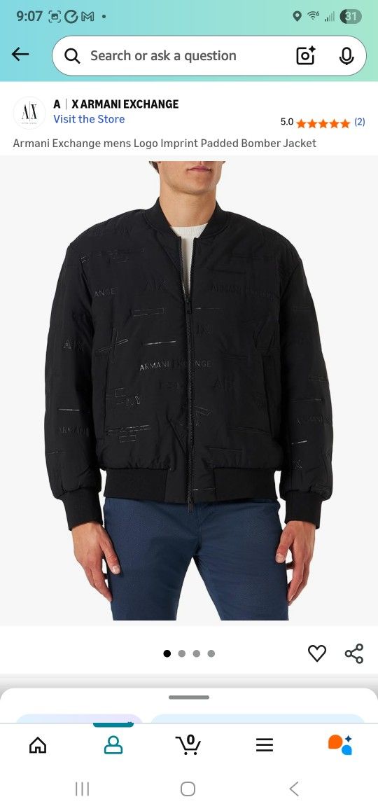 Armani Exchange mens Logo Imprint Padded Bomber Jacket