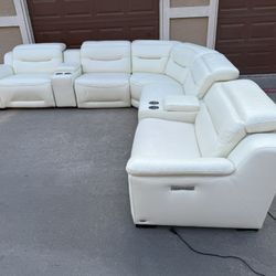 White Leather Power Recliner Sectional Couch