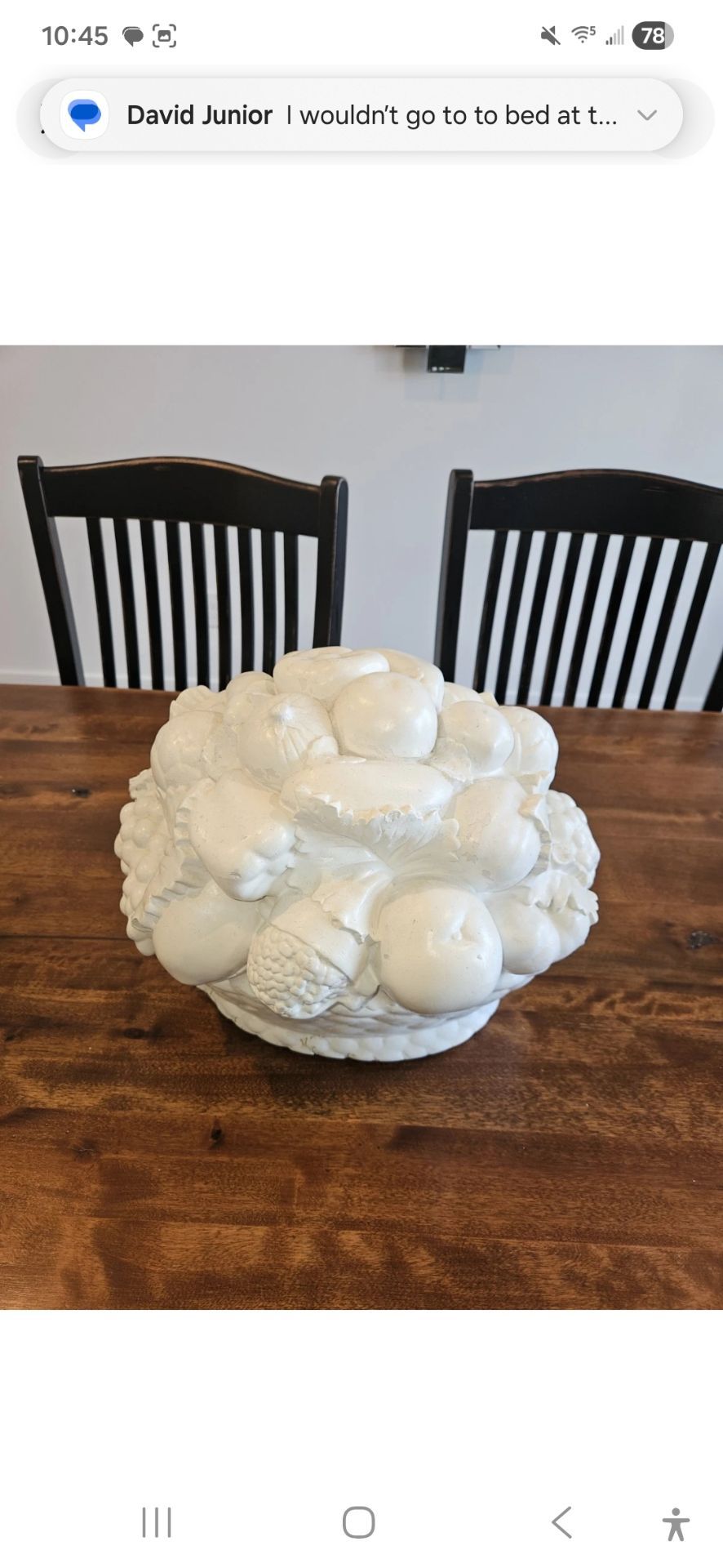 vintage Italian Blanc de Chine glazed ceramic fruit basket centerpiece.