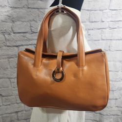 Vintage Equipage Tan Leather Satchel Handbag With Top Handles & Snap Closure Spacious Interior Lined With Pockets Timeless Design