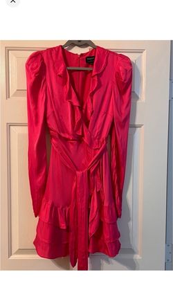 Bardot Hot Pink Ruffle Wrap Front Long Sleeve Dress
