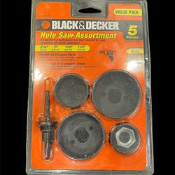 Black Decker Hole Saw Drill Bit Kit Wood 5 Piece Set New In Box