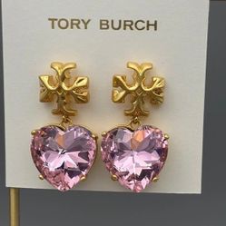 Tory Burch Gold and Pink Floral Heart Earrings