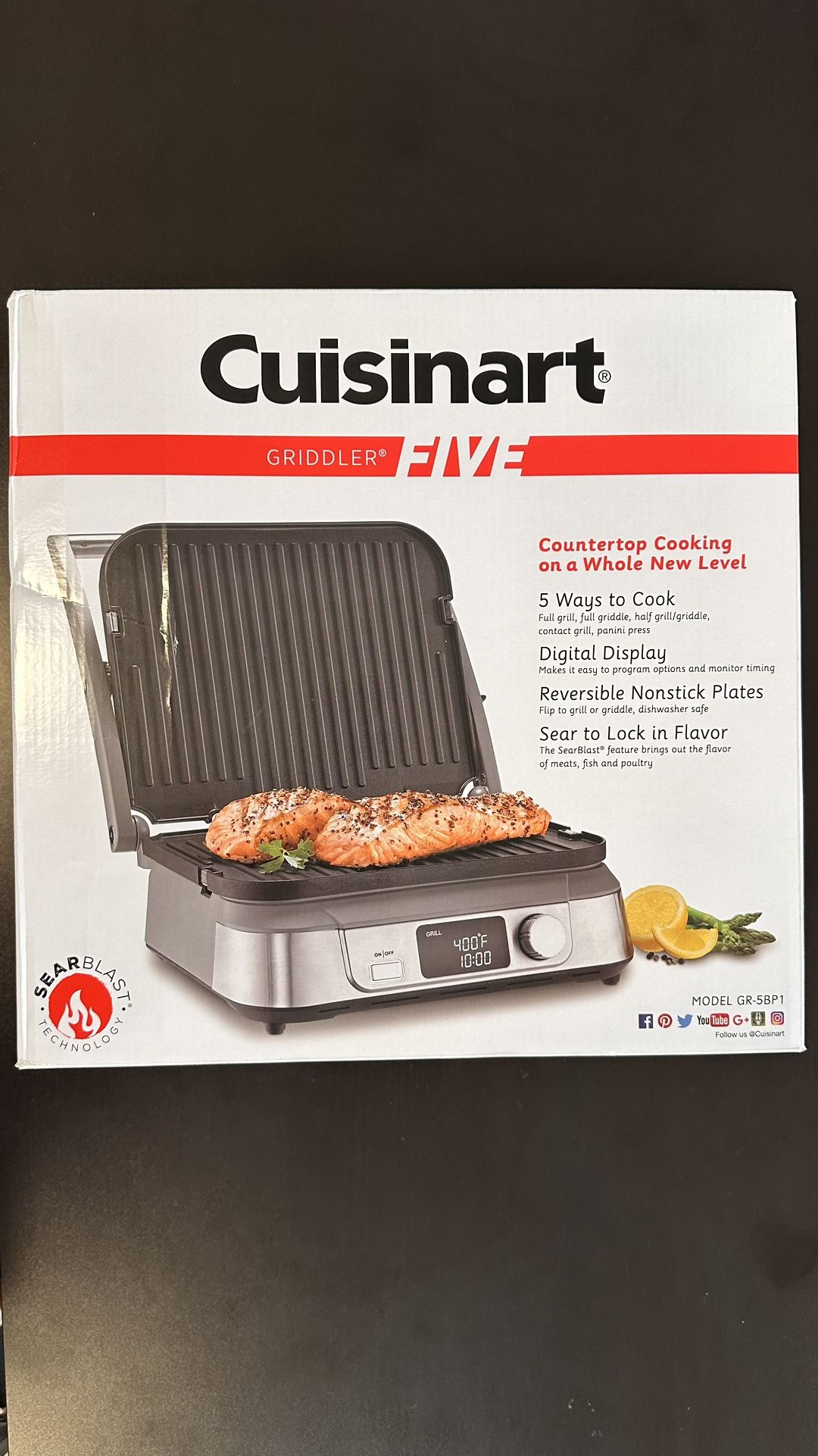 BRAND NEW Cuisinart GR-5BP1 Electric Griddler 5-in1 Options, LCD Display, Wide  Temperature Range And Sear Function, Stainless Steel