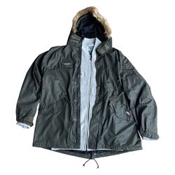 Breath Arabic Fur Fishtail Parka & Sweatshirt Bomber Patches Jacket Size L