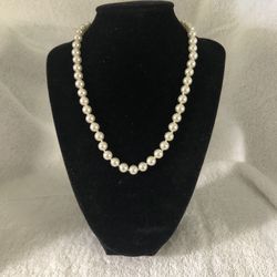 Vintage Knotted 18” Faux Pearl Necklace  8 mm Strand With Barrel Clasp
