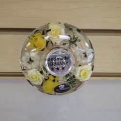 Round Decorative Candle Holder with a candle - $12.99 ( NEW ) yellow & white. Roses, flowers