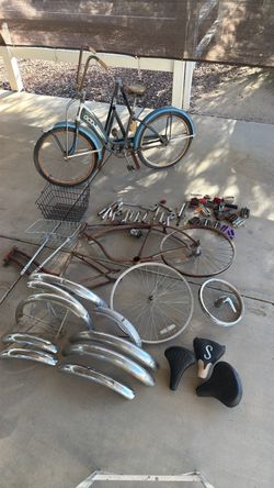 Antique bike. Frames , fenders, baskets & more