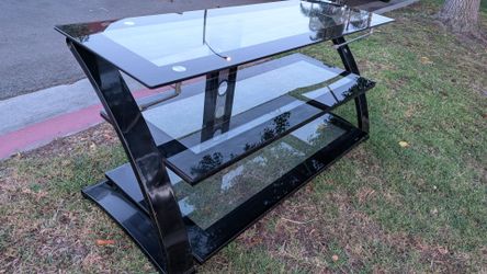 Modern glass entertainment center TV stand three shelf tempered black television table