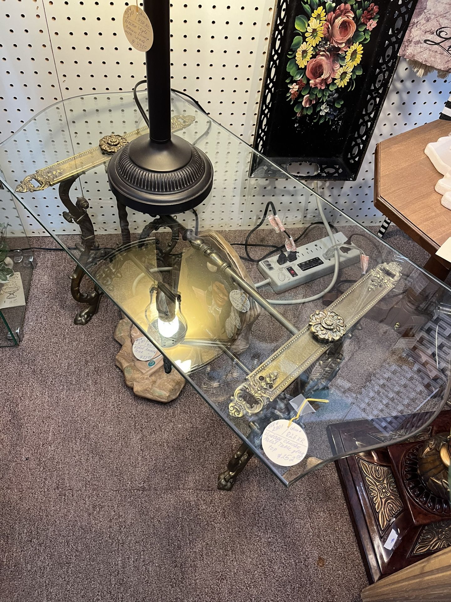 Vintage Ornate Metal Table Glass Top