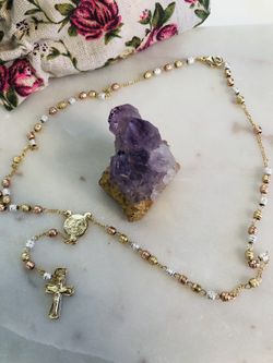 Tricolor gold plated San Benito necklace rosary 📿