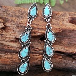 Vintage Style Turquoise Silver Earrings 