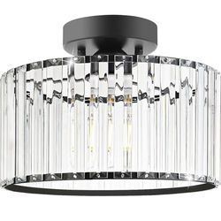 Crystal Ceiling Light Fixture, Modern Semi Flush Mount Ceiling Light, Black Close To Ceiling Light Fixtures, Crystal Chandelier Entryway Light, 11in