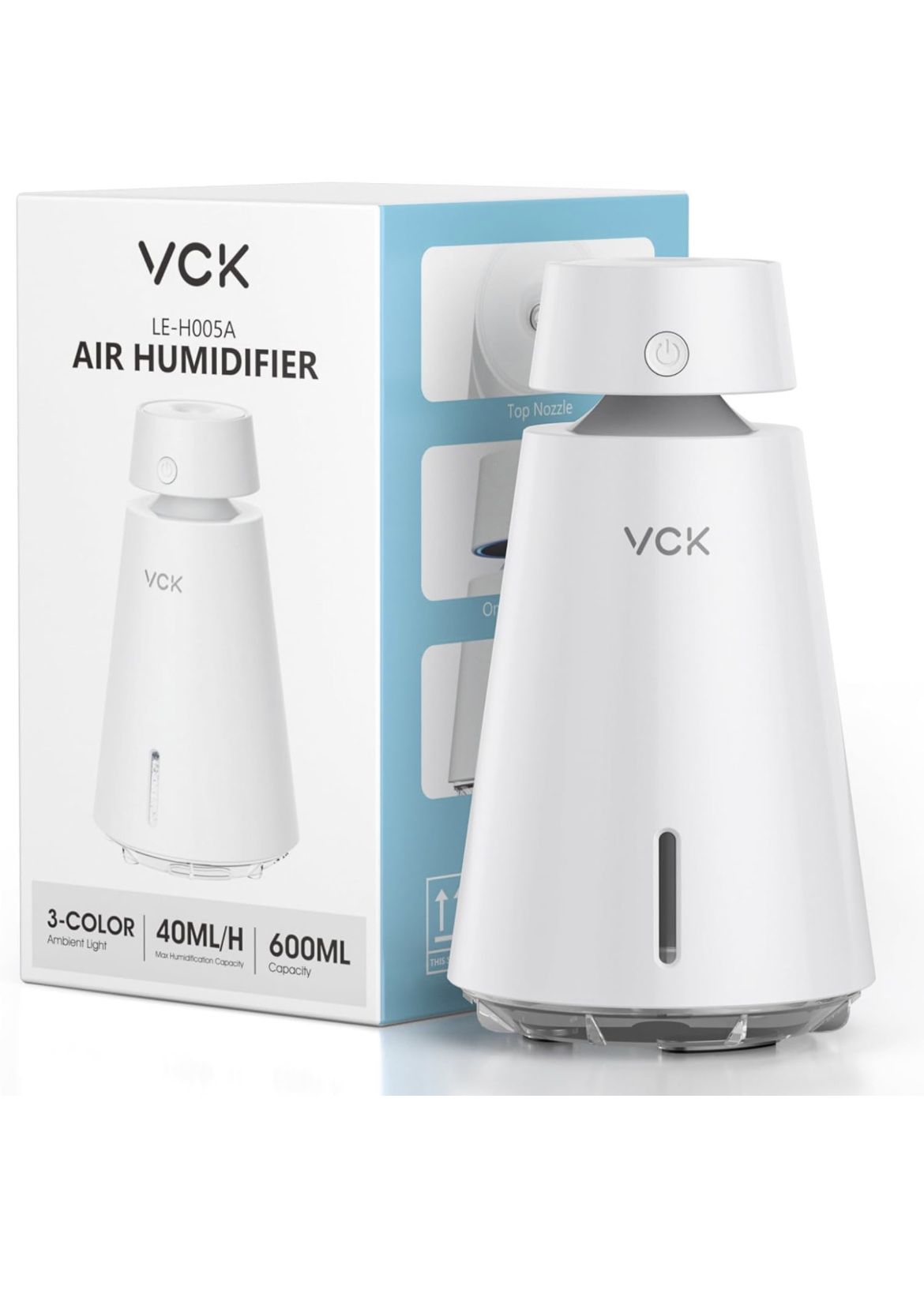 VCK Portable Mini Humidifiers, 600ml Small Cool Mist Humidifier for Bedroom, USB Desktop Humidifier for Plants, Office, Car, Travel, Baby with 2 Mist 
