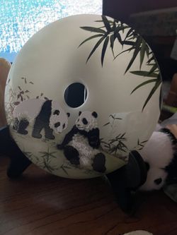 Afghan Jade Lovely Panda Bears On Disc/donut.