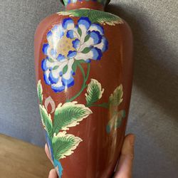 Vintage Chinese Cloisonné Vase 10.3” Dented