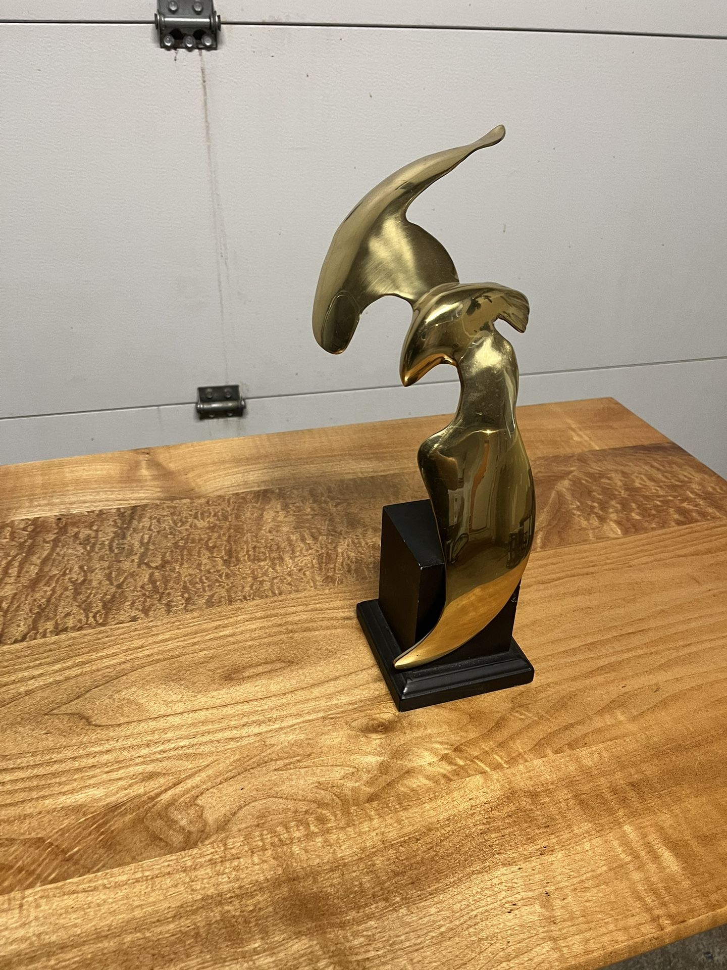 Vintage Brass Flying Bird Sculpture Mounted on Base, Modernist Flying Bird, Large Mid Century Brass Figurine