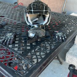 Helmet With Gloves And Goggles