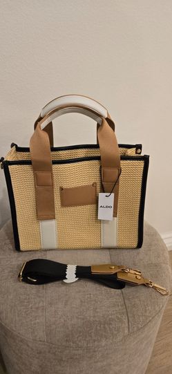 Brand New Aldo Light Brown Woven Bag With Adjustable Shoulder Strap