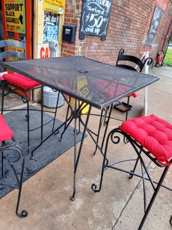 5PC Iron Patio Set Black New Pillows 