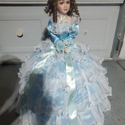 Sweet15 Bday Light Blue Porcelain Doll