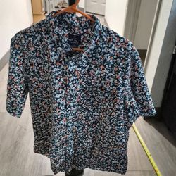 George Men's Classic Fit Navy Floral Shirt Size XL (46-48) Short Sleeve A000
