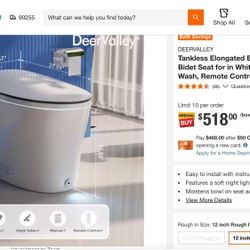 DeerValleya Smart Toilet Quiet-Closed Heated Seat Sensor Auto, Foot Kick & Blackout Flush, NightLigh