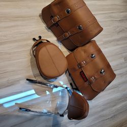 Indian Scout Genuine Leather Saddlebags and Passenger seat set