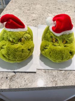 Grinch Plush Slippers with Santa Hat
