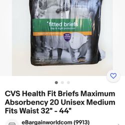 CVS health fitted  size 32 to 44 briefs, medium  $10 