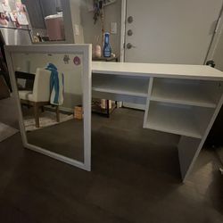 white desk and mirror set 
