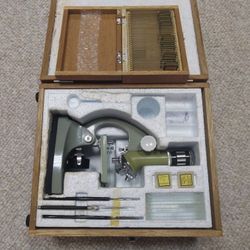 Vintage Green Tasco 900X Microscope with Slides