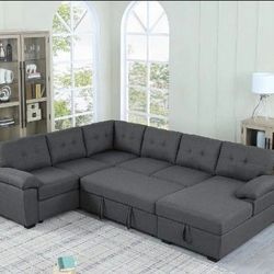 Modern L sectional 7 seater couch sofa with pull out bed and storage new factory sealed boxes sillon 