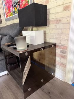 2 Dark Wood Side Table with Glass Panel