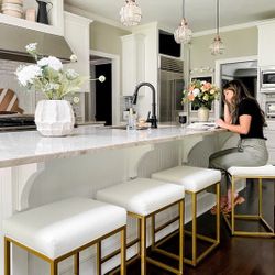 New Luxury Set of 3, 24 Inch Counter Height Bar Stools Upholstered Bar Stools for Kitchen Island, Counter Stools with Faux Leather Cushion and Sturdy 