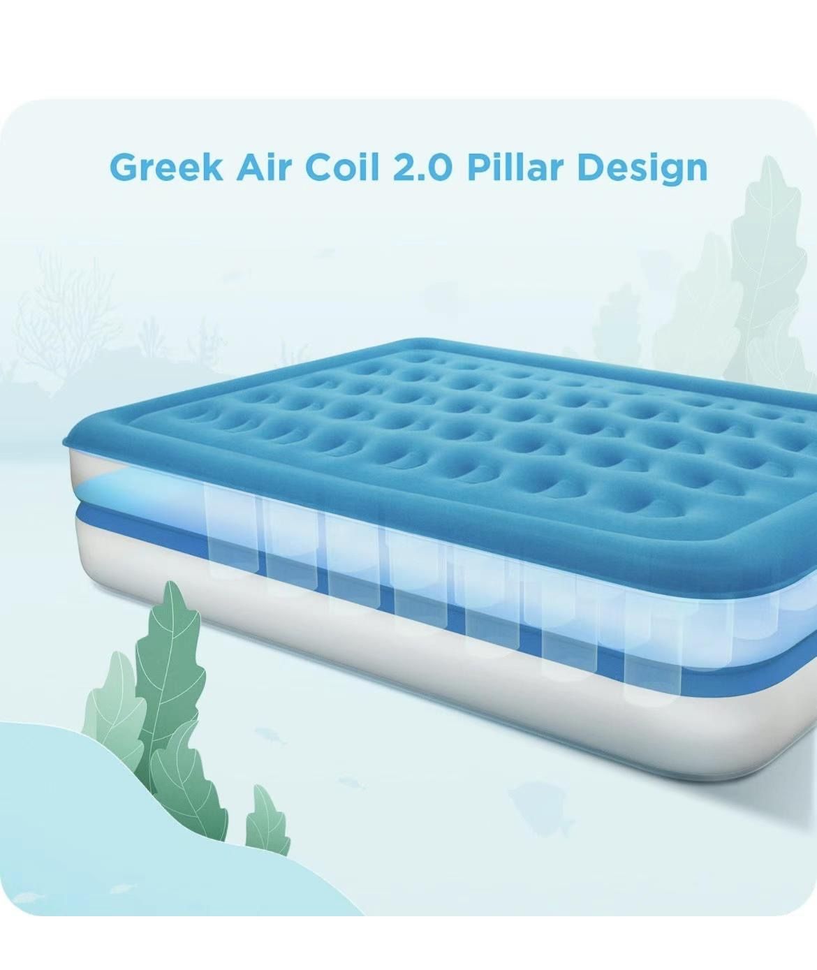16 inches Air Mattress Queen with Built in Pump For Home and Camping, Flocked Top Inflatable Air Bed for Guests, Family, Blue Camping & Hiking