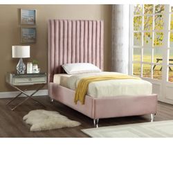 Twin Pink Upholstered Bed (2)