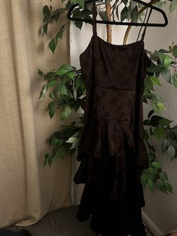 Chocolate Brown Satin Tiered Midi Dress – Small