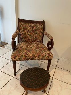 Vintage Floral Upholstered Armchair with Footstool