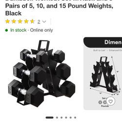BalanceFrom Fitness Signature Alloy Steel Rubber Encased Hex Textured Dumbbell Workout Set w/Rack and 3 Pairs of 5, 10, and 15 Pound Weights, Black
