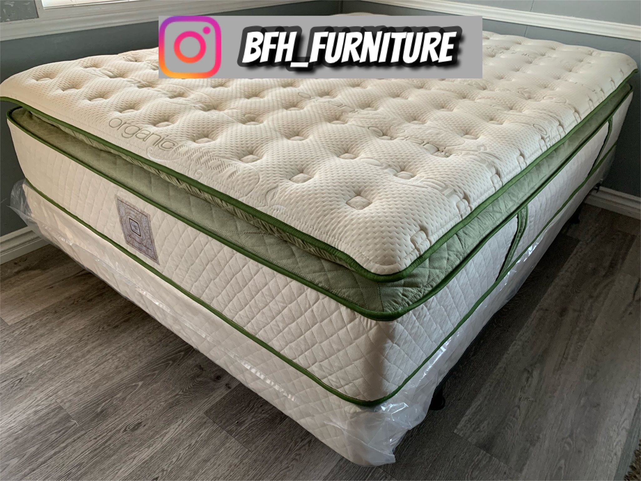 14in Queen Size Elite Organic Superior Hybrid Gel Memory Foam Pillow Top Mattress and Boxspring