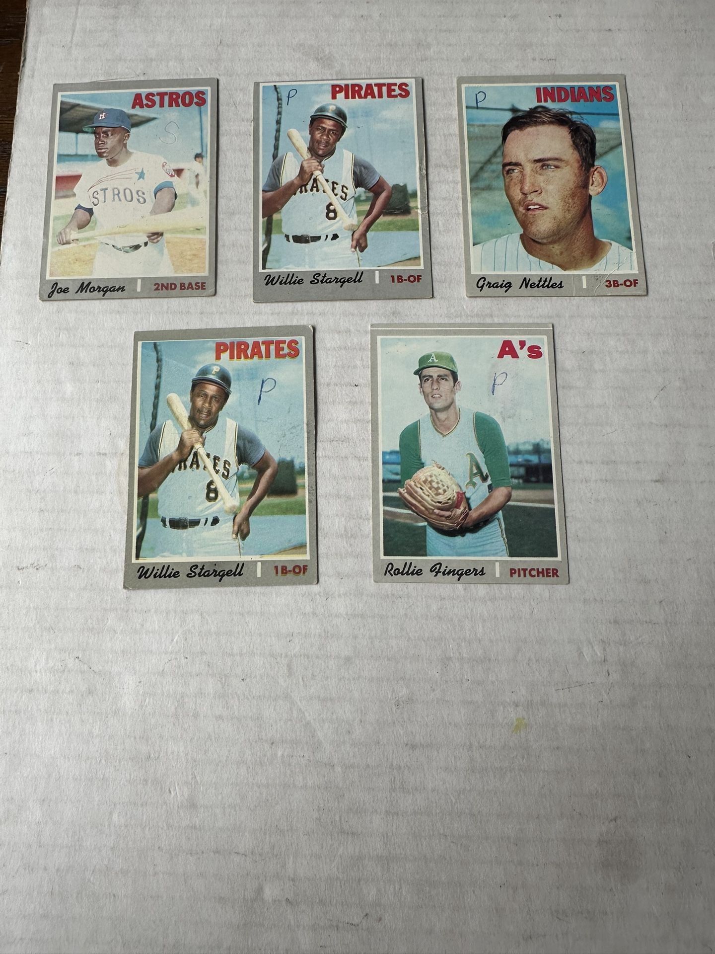 1970 Topps Set Of 5 Damaged Cards Pen Marks