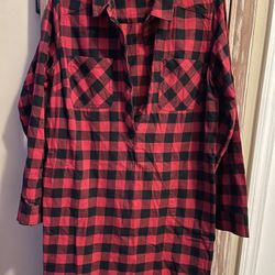 Eddie Bauer Red Black Buffalo Plaid Flannel Shirt Dress size 12 like new smoke free