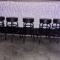 Black Bar Stools – Padded Seat, Metal Frame – $20 Each (5 Available)