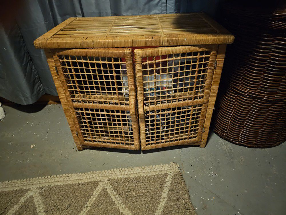 Wicker Table And Cabinet