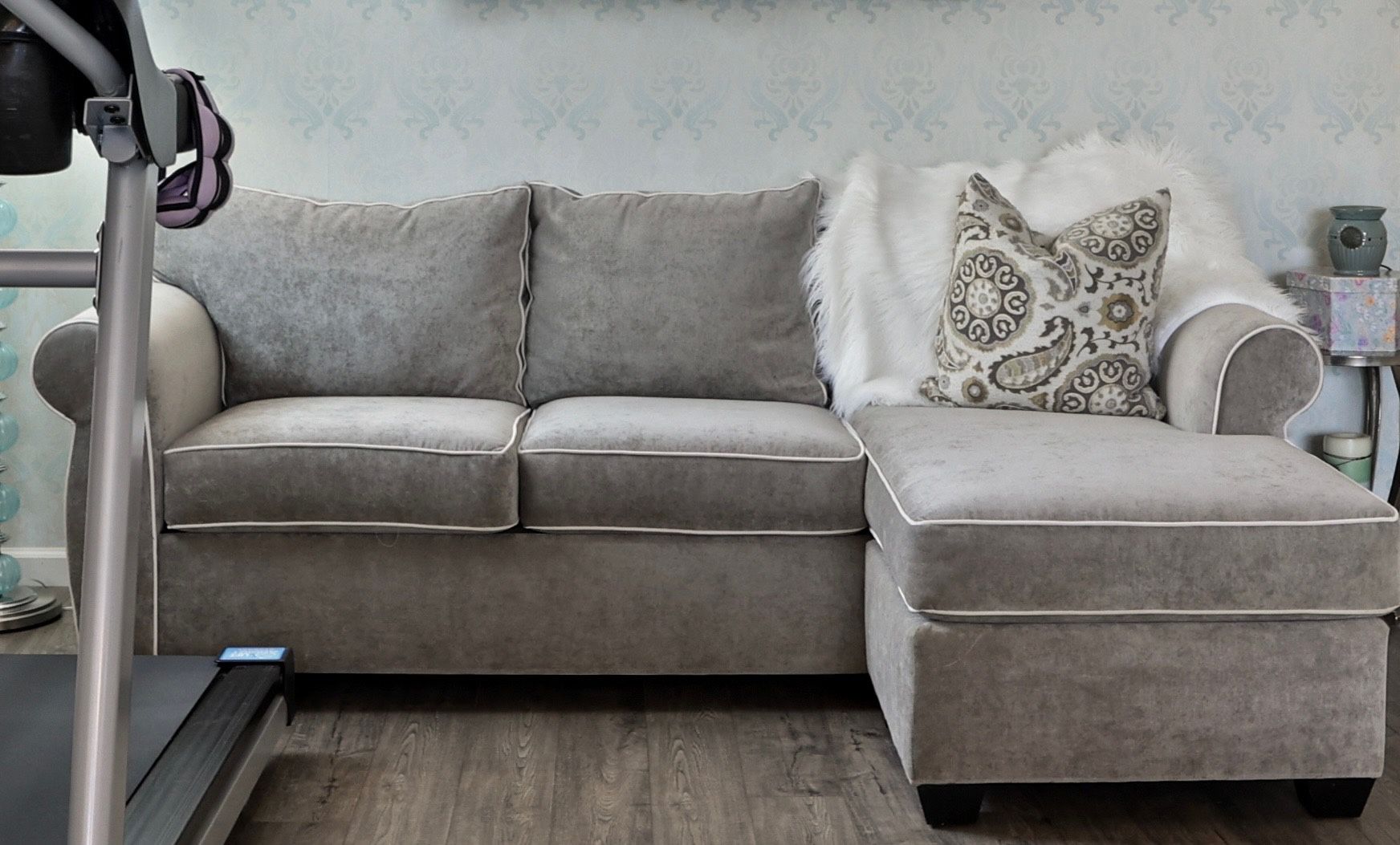 Grey With White Piping Couch