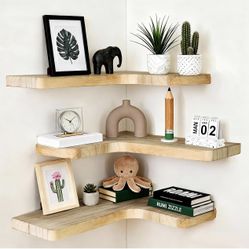 Floating Corner Shelves, Wall Shelf Set of 3, Shelves for Wall Storage, Solid Wood Shelves for Storage, Wall Mount Wooden Display Shelf for Bathroom B