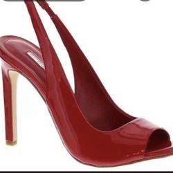 BCBG RED PEEP TOE SLINGBACK HEELS. Like  NEW Sz 6 1/2  4.5 inch heel