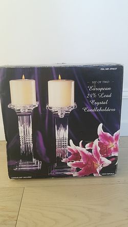 Set of two crystal candleholders 9"